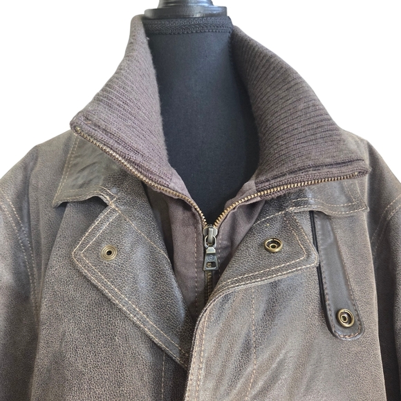 Danier Brown Leather Jacket with Ribbed Collars and Distressed Finish Size L - Picture 2 of 10